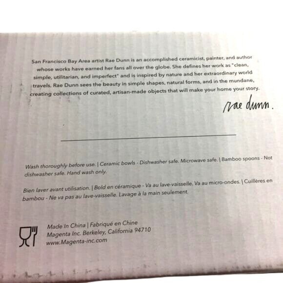 Rae Dunn Artisan Collection Womens Bowl Set Guac & Salsa Bamboo Spoons New - Picture 3 of 3